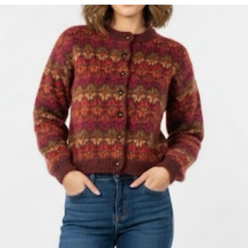 United Colors Of Benetton Women's Red and Brown Cardigan (XS)